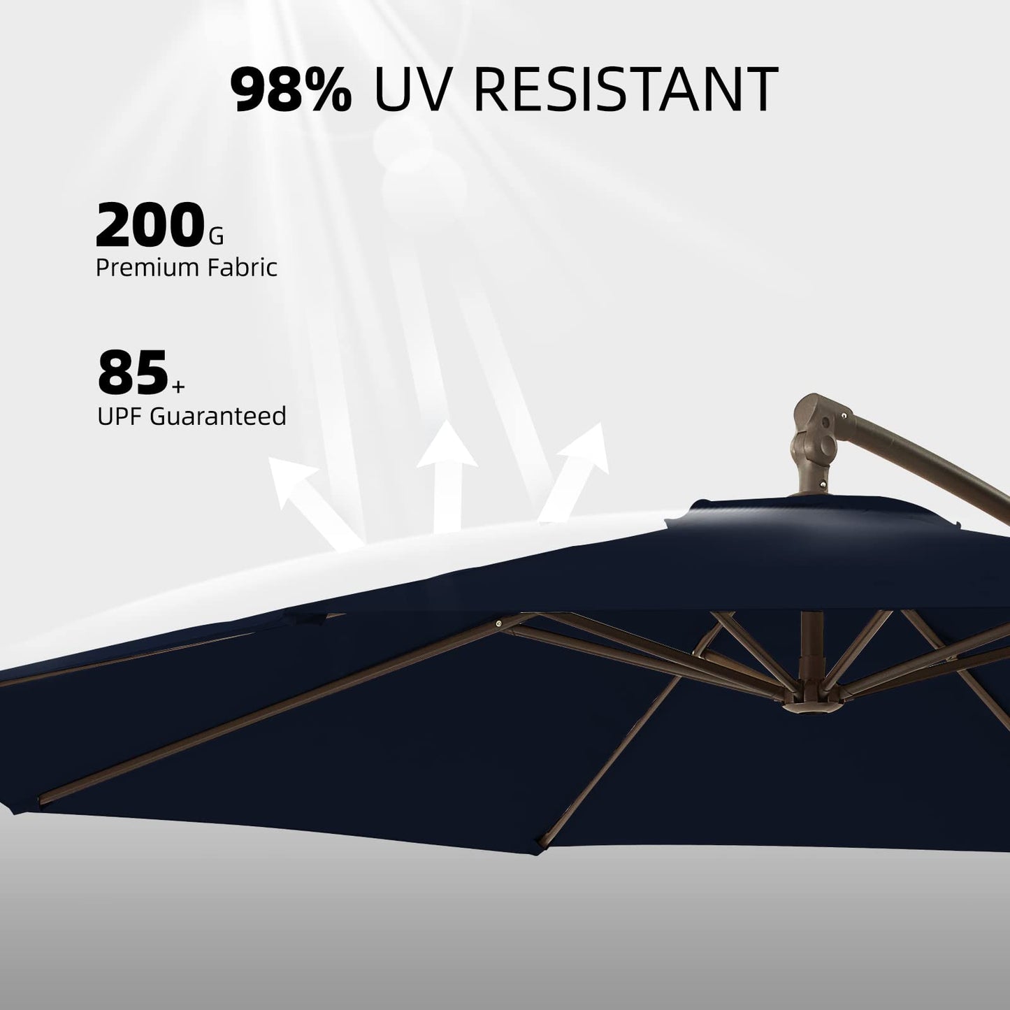 wikiwiki 10ft Patio Umbrellas Offset Outdoor Umbrella Cantilever hanging Umbrellas w/Infinite Tilt, Fade Resistant Waterproof RECYCLED FABRIC Canopy & Cross Base, for Yard, Garden & Deck, Navy Blue