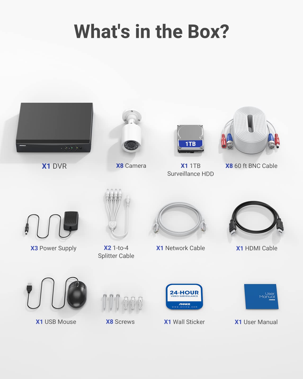 ANNKE 3K Lite Wired Security Camera System with AI Human/Vehicle Detection, H.265+ 8CH Surveillance DVR with 1TB Hard Drive and 8 x 1080p HD Outdoor CCTV Camera, 100 ft Night Vision, Remote Access