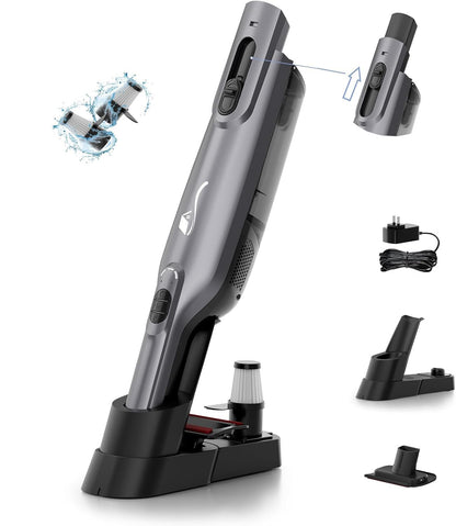 AYONTIN Cordless Handheld Vacuum, Lightweight Portable Hand Vacuum Cleaner with LED Light,Rechargeable Hand Held Vacuum with Charging Dock, Powerful Suction for Office, Home,Car,Silver