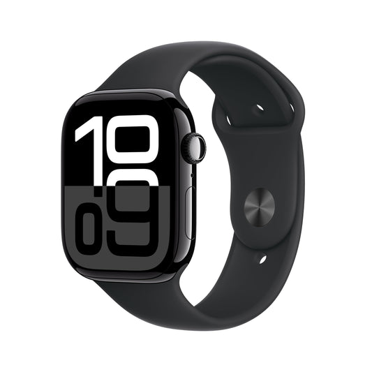 Apple Watch Series 10 [GPS 46mm case] Smartwatch with Jet Black Aluminium Case with Black Sport Band - S/M. Fitness Tracker, ECG App, Always-On Retina Display, Water Resistant