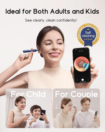 Bebird Earsight Plus Ear Wax Removal Tool Camera, Ear Cleaner with Flexible Wireless Ear Camera Otoscope, Painless Visual Ear Pick Tweezers Wax Remover, Portable Ear Cleaning Kit for Adults/Kids, Blue