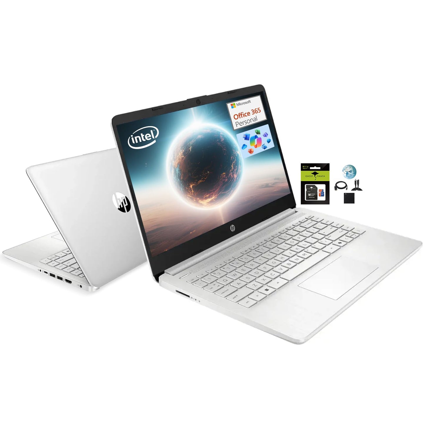 HP 14" Student-Laptop office365 Copilot AI, 4-Cores Intel N150(Up to 3.6GHz) 16GB RAM 384GB Storage(128GB UFS + 256GB Ghost Manta SD Card) Computer-Laptop with Wi-Fi 6 Win11 Natural Silver