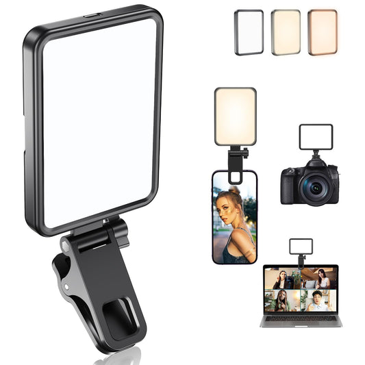 Datarm Rechargeable Soft Selfie Light for Phone, Camera, Laptop, 4-14H Battery Portable LED Light for Pictures, Phone Light Clip for Selfie, Vlog, TikTok, Makeup, Video Conference Black