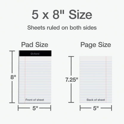 Oxford 5 x 8 Legal Pads, 12 Pack, Narrow Ruled, White Paper, 50 Sheets Per Writing Pad, Made in the USA (74019)