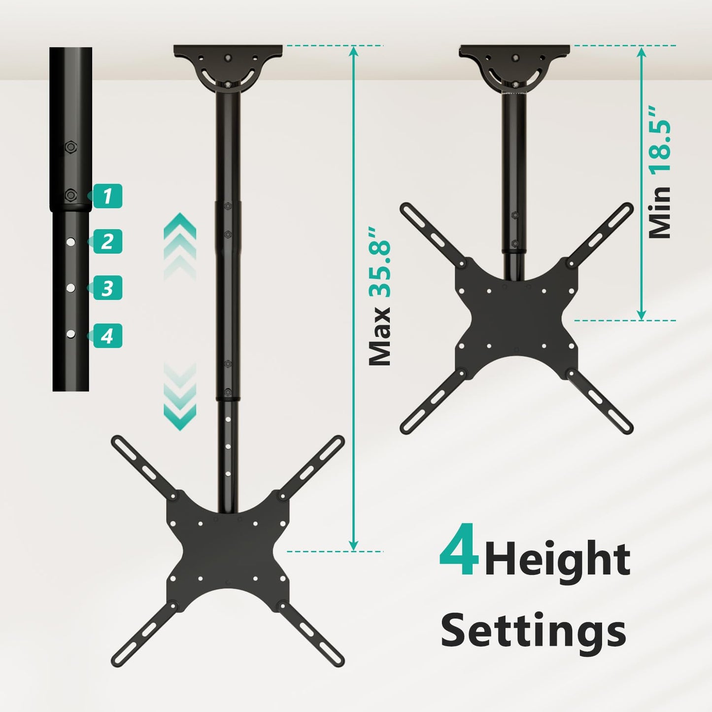 WALI TV Ceiling Mount Adjustable Bracket Fits Most LED, LCD, OLED and Plasma Flat Screen Display 26 to 65 Inch, up to 110 Lbs, Mounting Holes 400x400mm (CM2665), Black