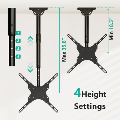 WALI TV Ceiling Mount Adjustable Bracket Fits Most LED, LCD, OLED and Plasma Flat Screen Display 26 to 65 Inch, up to 110 Lbs, Mounting Holes 400x400mm (CM2665), Black