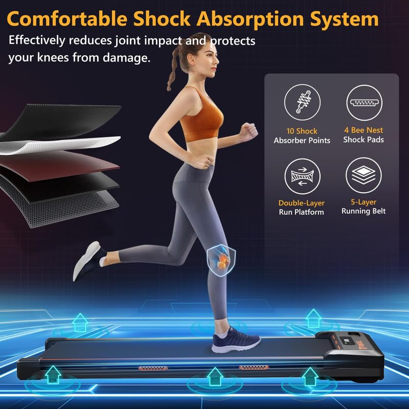 AIRHOT Under Desk Treadmill, Walking Pad 2 in 1 for Walking and Jogging, Portable Walking Treadmill with Remote Control Lanyard for Home/Office, 2.5HP Low-Noise Desk Treadmill in LED Display