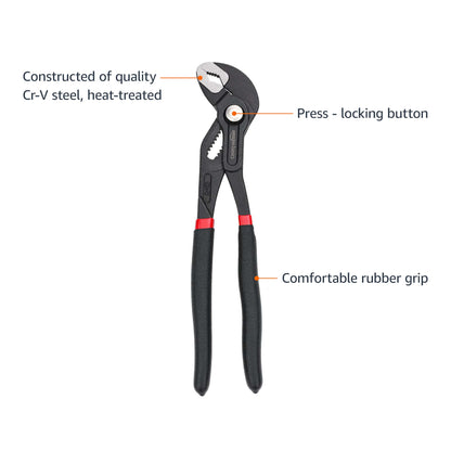 Amazon Basics 3-Piece Quick Release Groove Joint Pliers Set, Drop Forged Chrome Vanadium Steel, Includes 7-inch,10-inch, and 12-inch, Black