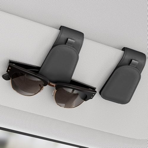 Sotfamily Magnetic Sunglass Holder for Car Visor, 2 Packs, Faux Leather