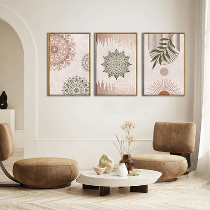 Anyzal Boho Wall Art Framed Large Abstract Geometric Line Paintings Mid-century Modern Plant Wall Decor for Bedroom Living Room Office 16x24 Inches 3 Piece