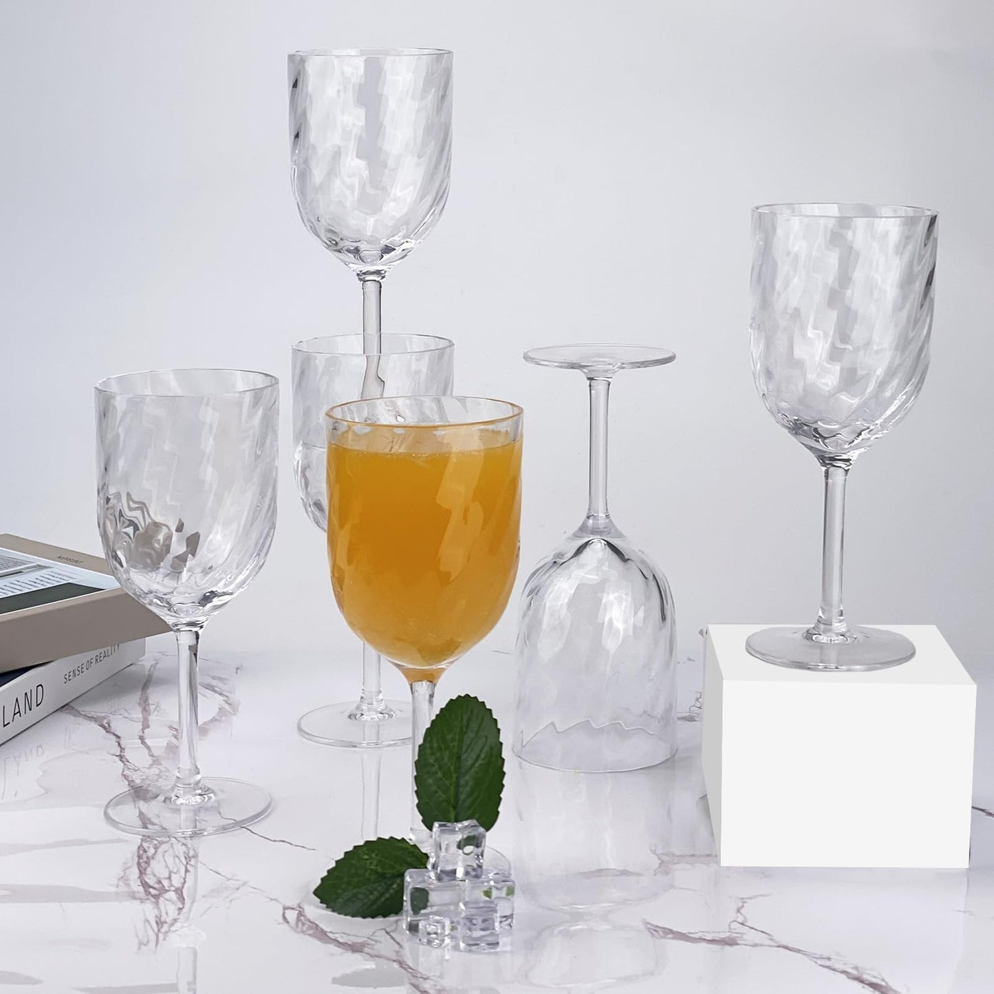 Yalin Set of 6 Unbreakable 12 oz Acrylic Plastic Wine and Water Tumbler Stackable Goblets. (Clear, 15 oz)