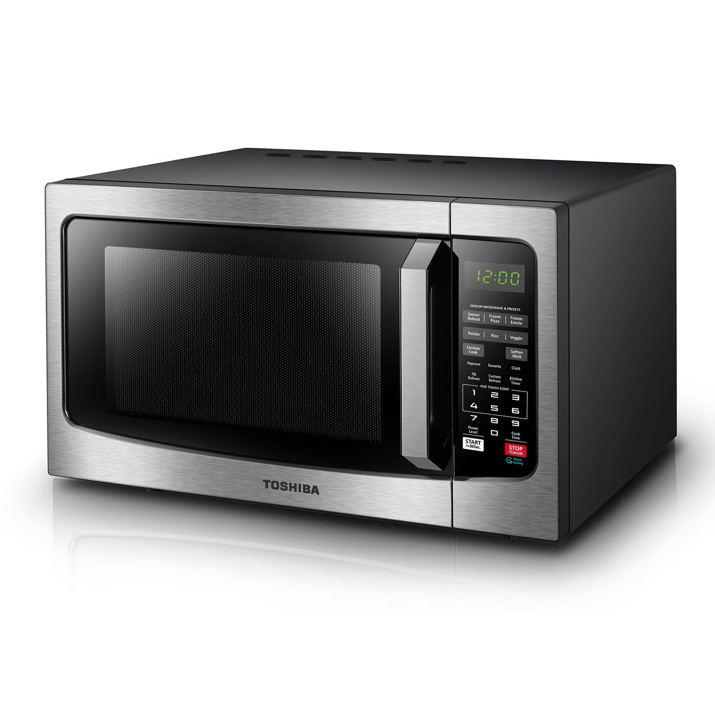 TOSHIBA EM131A5C-SS Countertop Microwave Ovens 1.2 Cu Ft, 12.4" Removable Turntable Smart Humidity Sensor 12 Auto Menus Mute Function ECO Mode Easy Clean Interior, 1100W, Silver