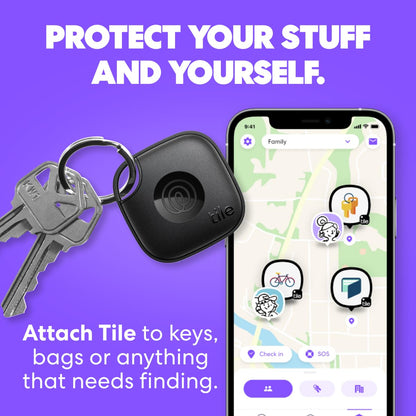 Tile by Life360 Mate - Bluetooth Tracker, Keys Finder and Item Locator for Keys, Bags and More. Phone Finder. Both iOS and Android Compatible. 4-Pack (Black)