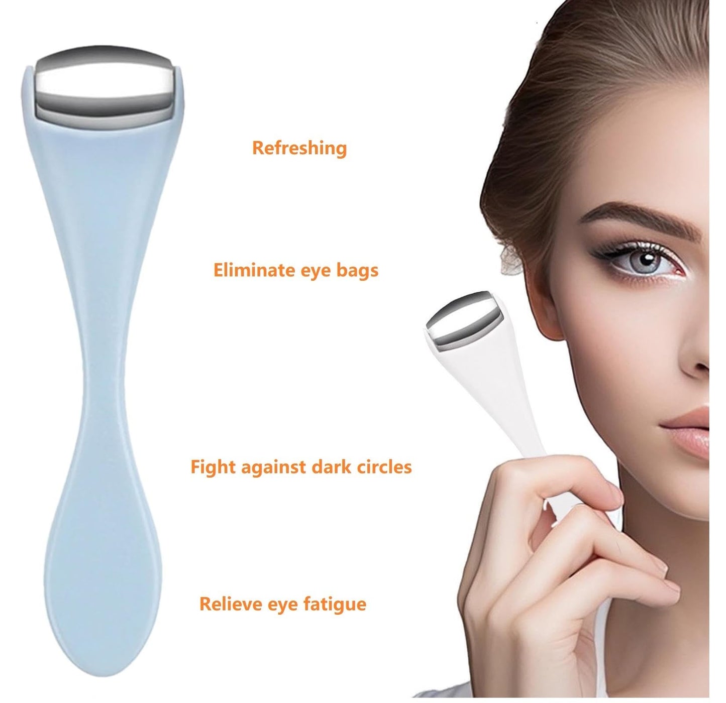 Gajoin Mini Eye Face Rollers Massager 304 Stainless Steel Ice Silicone Roller for Relief Pain Skincare Facial (Blue Color)