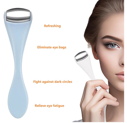 Gajoin Mini Eye Face Rollers Massager 304 Stainless Steel Ice Silicone Roller for Relief Pain Skincare Facial (Blue Color)