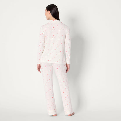 Amazon Essentials x Sofia Grainge Women's Stretch Modal Long-Sleeve and Full-Length Bottom Pajama Set, Ivory Multi Hearts, Medium