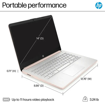 HP Rose Gold Ultrabook Laptop with Microsoft Office 365, Intel 2-Core CPU, 1.1TB Storage (1TB OneDrive and 64GB SSD), 8GB RAM, Windows 11, No Mouse