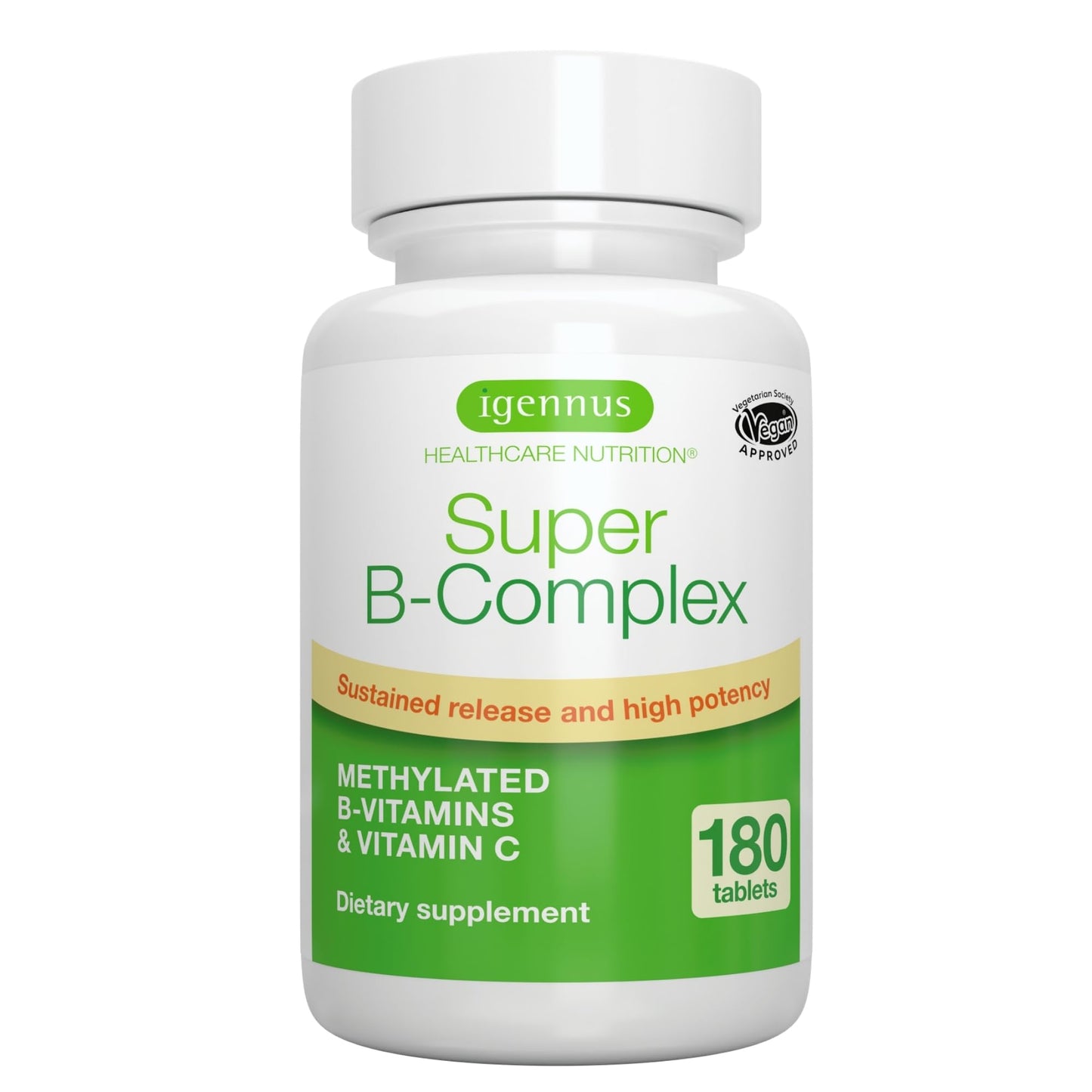 Super B-Complex – Methylated B Vitamins, MTHFR Supplement with Methylfolate & B12 Methylcobalamin, Sustained Release, Clean Label, Vegan, Lab Verified, 180 Small Tablets by Igennus