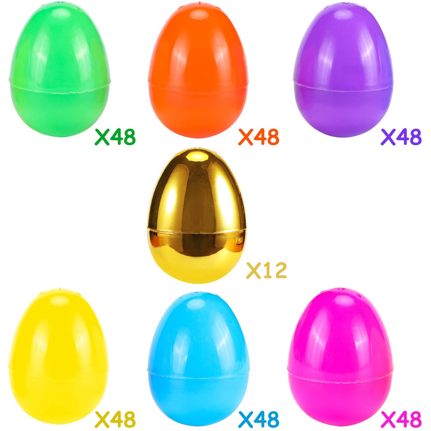 NEWBEA 288 Easter Eggs -2.36" Bright Colors Plastic Easter Eggs Empty Include 18 Golden Eggs Perfect for Eggs Hunt, Easter Basket Stuffers, Party Favors