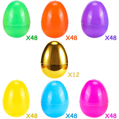 NEWBEA 288 Easter Eggs -2.36" Bright Colors Plastic Easter Eggs Empty Include 18 Golden Eggs Perfect for Eggs Hunt, Easter Basket Stuffers, Party Favors