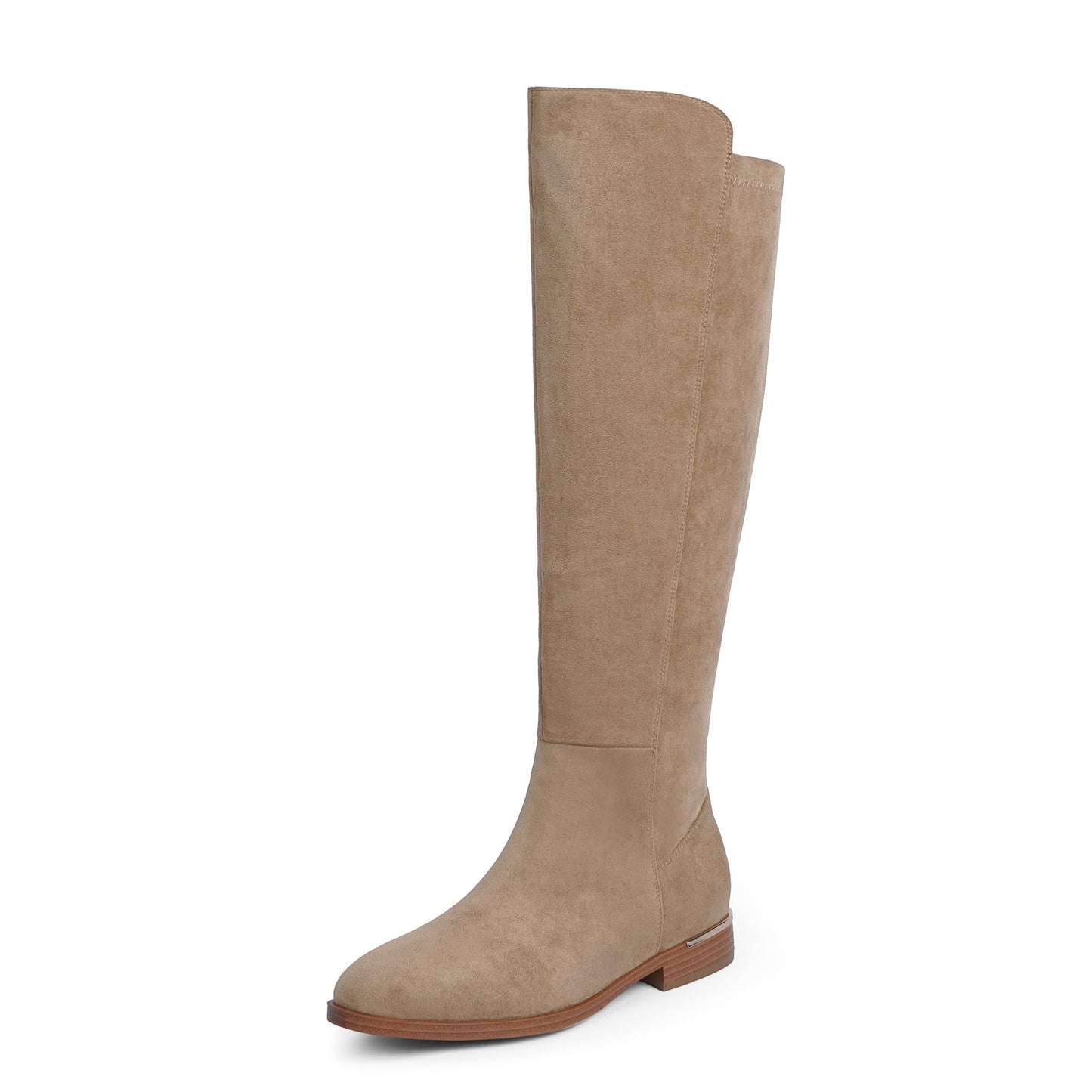 Modatope Rounded Toe Knee High Boots Tan Suede Flat Riding Fall Winter Boots Women 2025 Low Heel Elastic Boot Chunky Heel Dress Boot Size 9