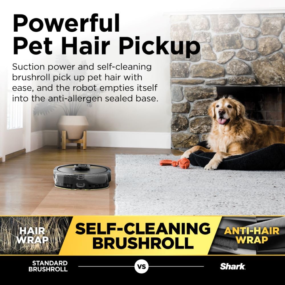 Shark Robot Vacuum & Mop Combo, Powerful Suction, Matrix Plus, 60-Day Debris Capacity, HEPA Bagless Self Empty Base, Sonic Mopping, Home Mapping for Pet Hair, Carpets & Hardfloor, Black/Gold, AV2610WA