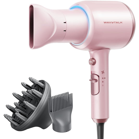 Wavytalk Professional Hair Dryer with Diffuser 1875W Power Dryer, Blow Dryer Ionic Hair Dryer for Women with Constant Temperature, Fast Drying &Low Noise, Millennial Pink