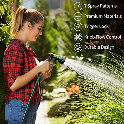 AUTOMAN-Garden-Hose-Nozzle,ABS Water Spray Nozzle with Heavy Duty 7 Adjustable Watering Patterns,Slip Resistant for Plants,Lawn,Washing Cars,Cleaning,Showering Pets & Outdoor Fun.