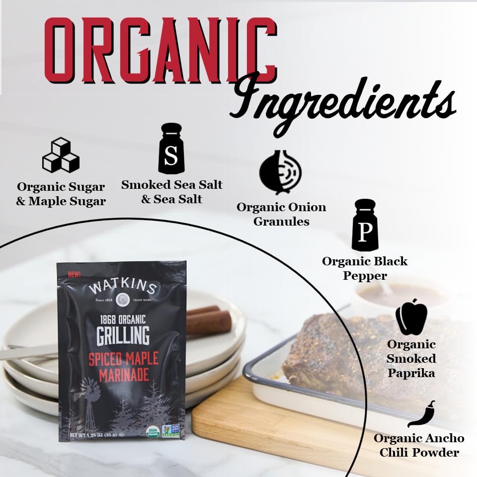 Watkins Organic Grilling Spiced Maple Marinade, 1.25 Oz each, 12 Count (Pack of 1)