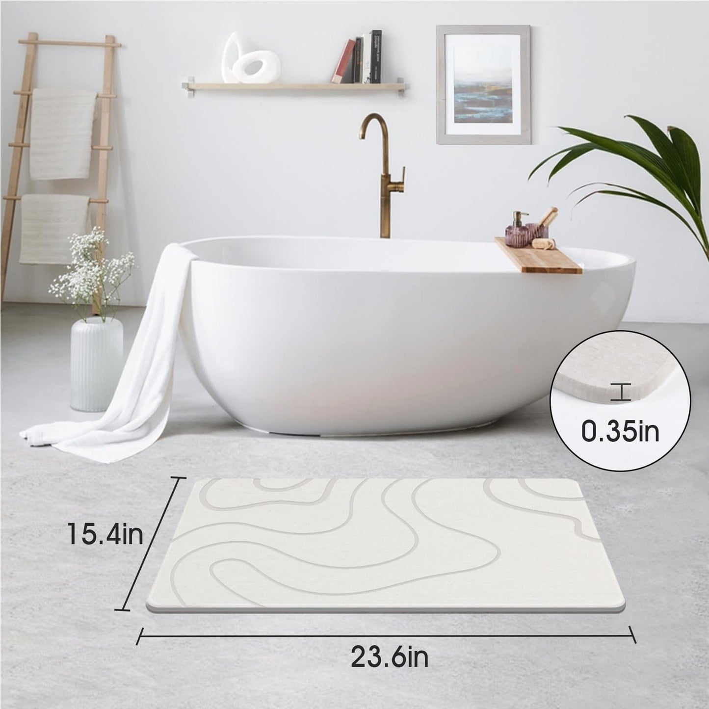 ZIKIBL Stone Bath Mat Diatomaceous Earth Shower Mat Stone Super Absorbent Diatomite Stone Bath Mats for Bathroom Quick-Drying Non-Slip Barhroom Floor Mat, Easy to Clean (24 * 16'')