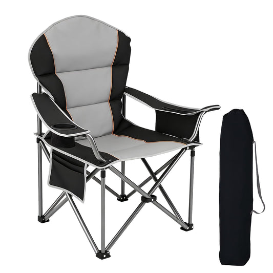 NEWBULIG Oversized Folding Camp Chair for Adults, 500 LBS Heavy Duty Support, Portable Outdoor Collapsible Chairs, with Cup Holders, Side Cooler & Pockets, for Lawn, Beach, Fishing, Hiking, Black