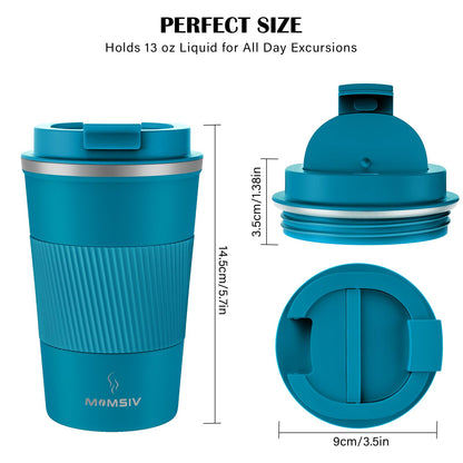 MOMSIV 12oz Travel Mug, Insulated Coffee Cup with Leakproof Lid, Travel Coffee Mug Vacuum Stainless Steel Double Walled Reusable Coffee Cup for Hot and Cold Water Coffee
