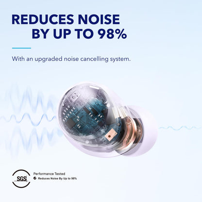 Soundcore by Anker Space A40 Auto-Adjustable Active Noise Cancelling Wireless Earbuds, Reduce Noise by Up to 98%, 50H Playtime, Hi-Res Sound, Comfortable Fit, App Customization, Wireless Charge