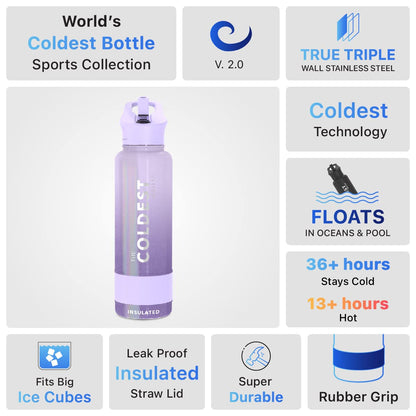 Coldest Insulated Water Bottle with Straw Lid - Stainless Steel Metal Insulated Bottle for Men & Women (Purple Ombré Glitter, 40 oz)