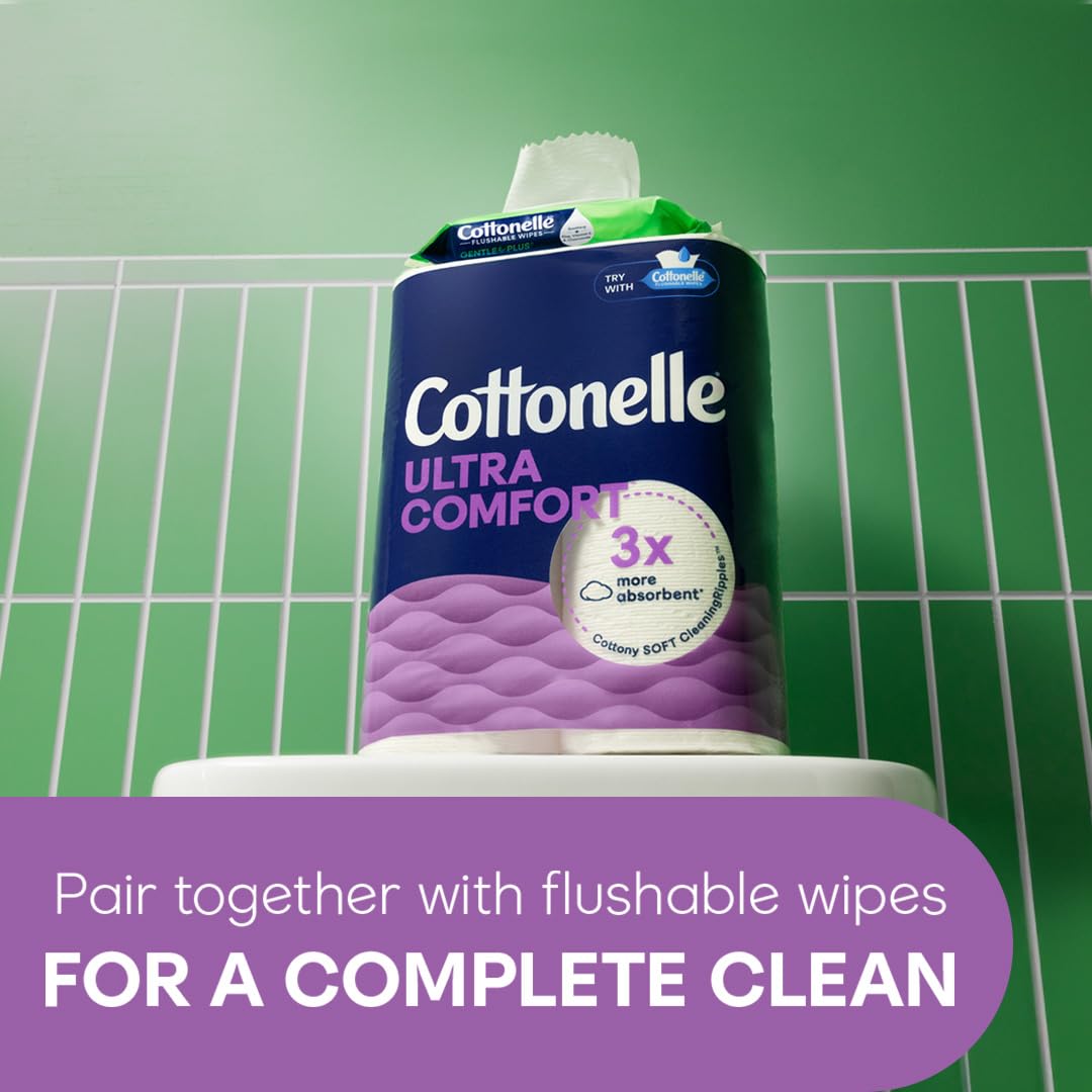 Cottonelle Ultra Comfort Toilet Paper with Cushiony CleaningRipples Texture, 32 Family Mega Rolls = 144 Regular Rolls (8 Packs of 4)