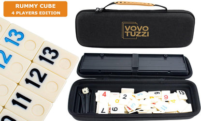 Rummy Cube Game Original, 106 Rummy Tiles Game Set, with 4 Racks/Trays& 160 Rummy Tiles,with One Zipper Box, Travel & Family Board Game for Adults and Kids