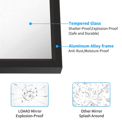 LOAAO 60"X30" Black Rectangle Bathroom Mirror Wall, Matte Black Aluminum Alloy Frame, Tempered Glass, Hangs Vertically or Horizontally, Easy to Install