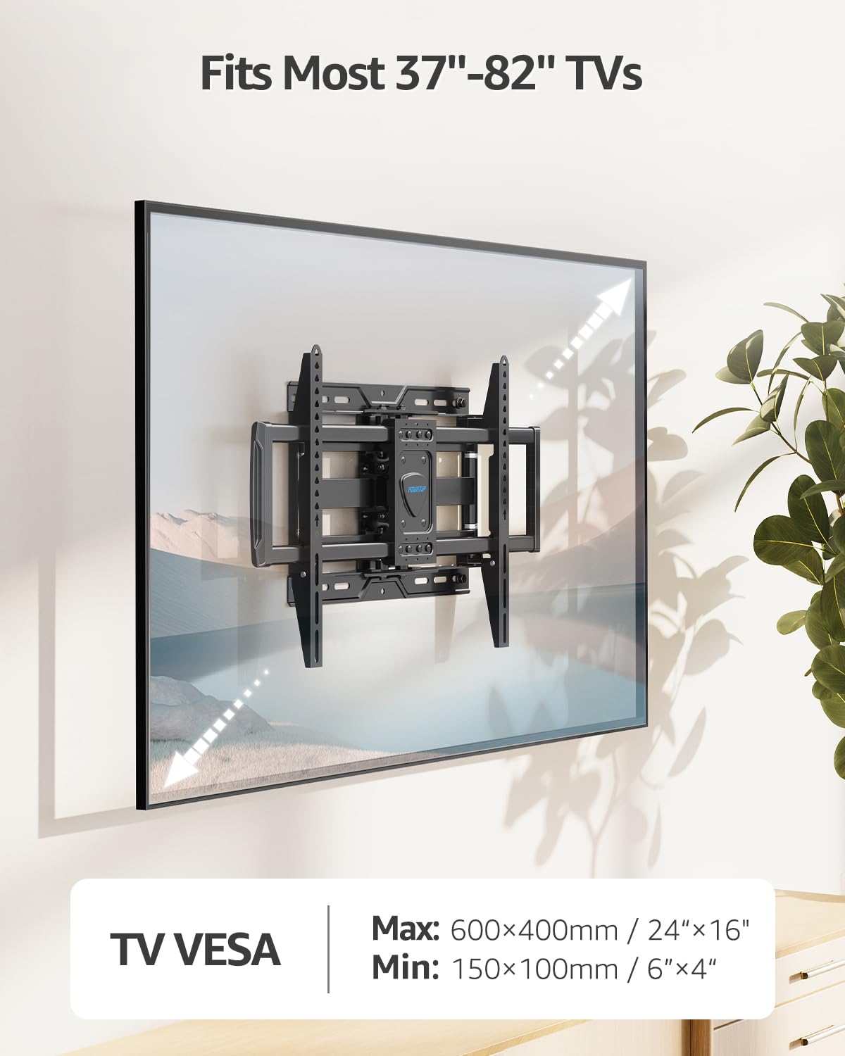 MOUNTUP Large TV Wall Mount for Most 37-82'' TVs, Premium Ball Bearings Design for Ultra-Slim OLED TVs Smooth Swivel & Extension, TV Mount Bracket Articulating Arm Holds 100LBS, Max VESA 600x400mm