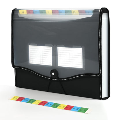 12-Pocket-Expanding File-Folder,Accordion-File-Organizer, A4/US Letter Size Paper Receipt Organizer Accordian Filing Folders (Black-T-12 Pockets)