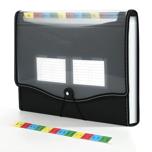12-Pocket-Expanding File-Folder,Accordion-File-Organizer, A4/US Letter Size Paper Receipt Organizer Accordian Filing Folders (Black-T-12 Pockets)
