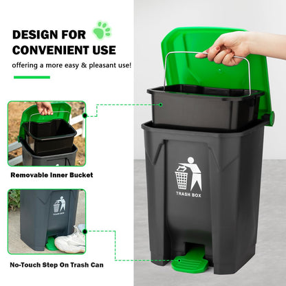 MXF Pooper Scooper Set, Dog Poop Trash Can for Outdoors with 20 Waste Bags, 15 Litre Step Dog Poop Trash Can w/Removable Inner Bucket, 28" Dog Pooper Scooper and Long Handle Stainless Metal Tray&Rake
