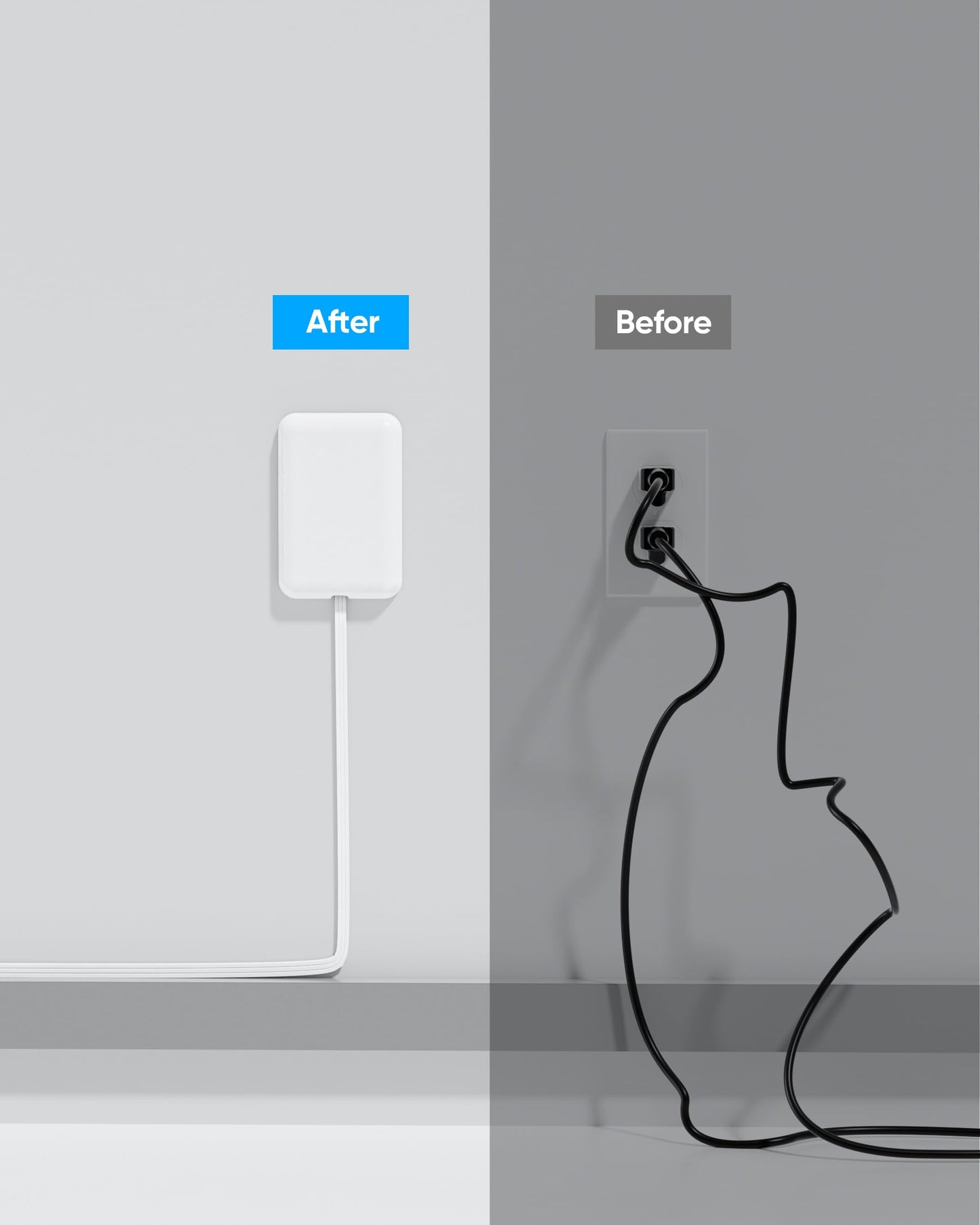 Olcorife Flat Extension Cord with Outlet Cover, Flat Plug Power Strip with 6 Outlets and 3 USB Ports, 2000 Joules Surge Protector, 5 FT Cord Hidden Outlet Extender for Tight Spaces, White