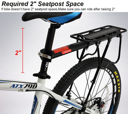 DIRZA Rear Bike Rack Bicycle Cargo Rack Quick Release Adjustable Alloy Bicycle Carrier 115 lbs Capacity Easy to Install Black