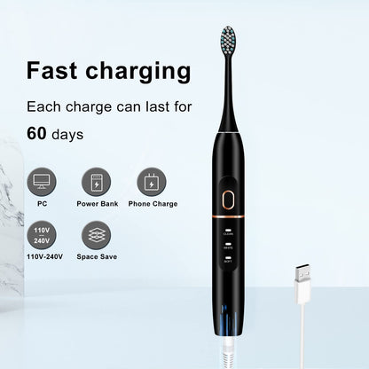 kingheroes Electric Toothbrush Set, Comes with 8 Brush Heads & Travel Case,4 Modes with 2 Minutes Built in Smart Timer, One Charge for 60 Days, 42000 VPM Motor (Black)