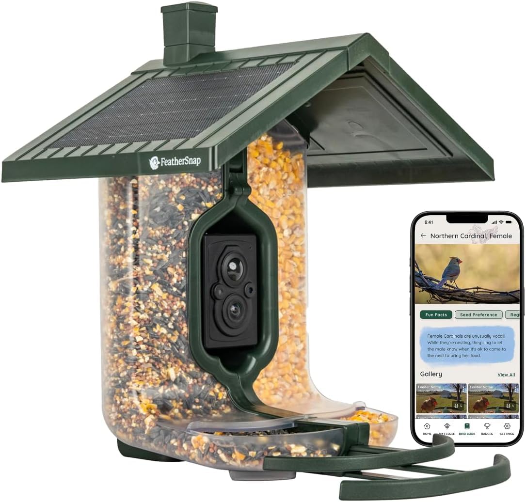 FeatherSnap Scout Wi-Fi Solar Powered Smart Bird Feeder - Automatically Captures HD Pictures and Videos! Best Gift for Bird Watchers! Dual Seed Chamber - Feather Snap