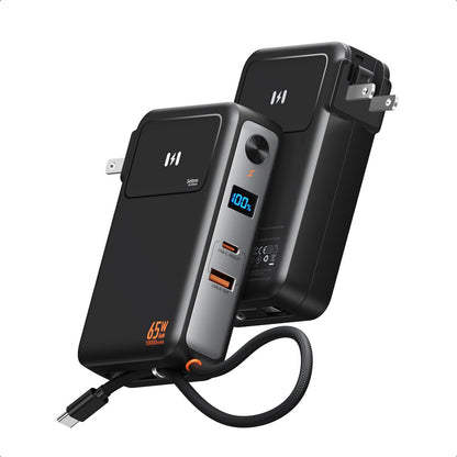 3 in 1 Portable Phone Charger 10000mAh, 35W Power Bank Wall Plug With Built in USB C Cable, 65W GaN Wall Charger for Laptop MacBook, Travel Battery Pack for iPhone Samsung Android Smartphone