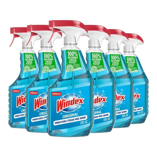 Windex Glass and Window Cleaner Spray Bottle, Bottle Made from 100% Recycled Plastic, Surface Cleaning Spray, Original Blue Scent, 23 Fl Oz (Pack of 6)