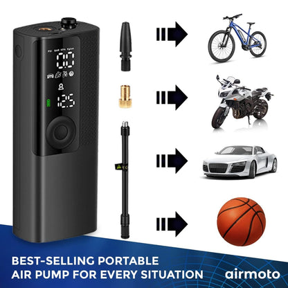 Airmoto Tire Inflator Portable Air Compressor - Air Pump for Car Tires with Tire Pressure Gauge - One Click Smart Pump Tire Inflator for Car, Motorcycle, Bicycle and More