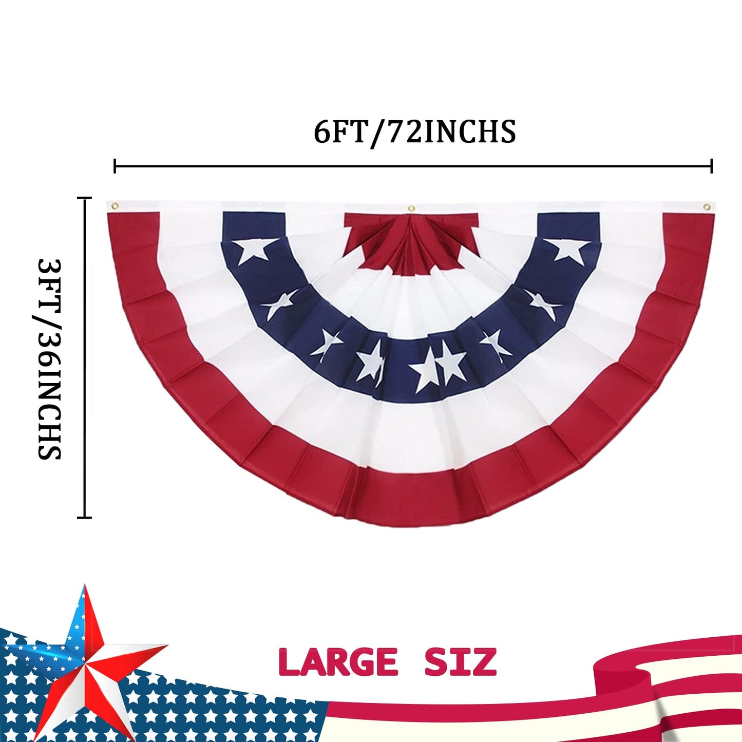 3 x 6 Ft American Pleated Fan Flag, USA Patriotic Half Fan Bunting Flag, 4th of July Decorations Flags (Set of 4)