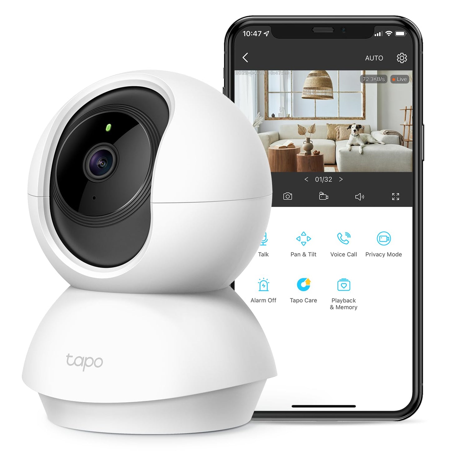 TP-Link Tapo 2K Pan/Tilt Security Camera for Baby Monitor, Pet Camera w/ Motion Detection and Tracking, 2-Way Audio, Night Vision, Cloud & SD Card Storage, Works w/ Alexa & Google Home (Tapo C210)